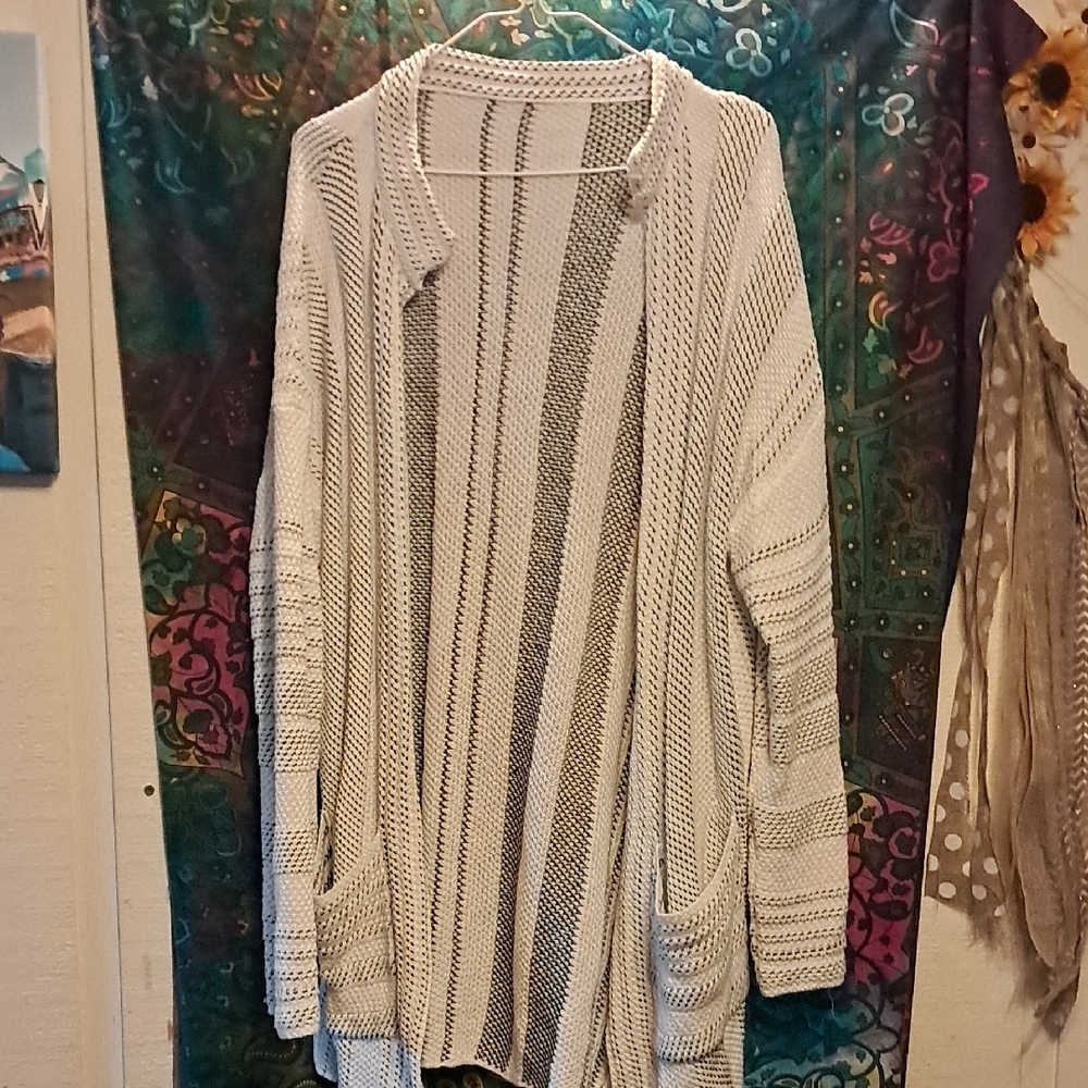 Striped White and Gray Women's Sweater